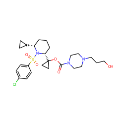 O=C(OC1([C@H]2CCC[C@@H](C3CC3)N2S(=O)(=O)c2ccc(Cl)cc2)CC1)N1CCN(CCCO)CC1 ZINC000028827263