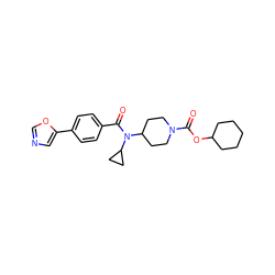 O=C(OC1CCCCC1)N1CCC(N(C(=O)c2ccc(-c3cnco3)cc2)C2CC2)CC1 ZINC000223658967