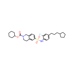 O=C(OC1CCCCC1)N1CCc2cc(S(=O)(=O)Nc3ccc(CCCC4CCCC4)cc3F)ccc2C1 ZINC000224836445