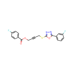 O=C(OCC#CCSc1nnc(-c2cccc(F)c2)o1)c1ccc(F)cc1 ZINC000036381524