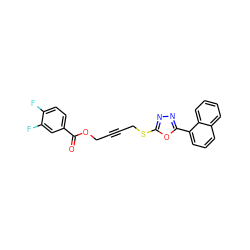 O=C(OCC#CCSc1nnc(-c2cccc3ccccc23)o1)c1ccc(F)c(F)c1 ZINC000036381500