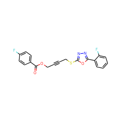 O=C(OCC#CCSc1nnc(-c2ccccc2F)o1)c1ccc(F)cc1 ZINC000036381522