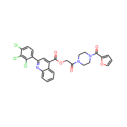 O=C(OCC(=O)N1CCN(C(=O)c2ccco2)CC1)c1cc(-c2ccc(Cl)c(Cl)c2Cl)nc2ccccc12 ZINC000003215949