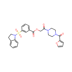 O=C(OCC(=O)N1CCN(C(=O)c2ccco2)CC1)c1cccc(S(=O)(=O)N2CCc3ccccc32)c1 ZINC000003525524