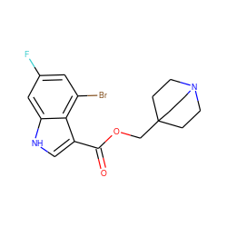 O=C(OCC12CCN(CC1)CC2)c1c[nH]c2cc(F)cc(Br)c12 ZINC001772600867