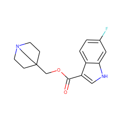 O=C(OCC12CCN(CC1)CC2)c1c[nH]c2cc(F)ccc12 ZINC001772617204