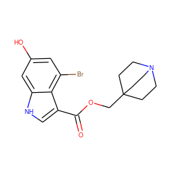 O=C(OCC12CCN(CC1)CC2)c1c[nH]c2cc(O)cc(Br)c12 ZINC001772610088