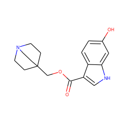 O=C(OCC12CCN(CC1)CC2)c1c[nH]c2cc(O)ccc12 ZINC001772605998