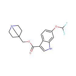 O=C(OCC12CCN(CC1)CC2)c1c[nH]c2cc(OC(F)F)ccc12 ZINC000059185411