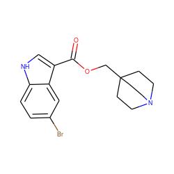 O=C(OCC12CCN(CC1)CC2)c1c[nH]c2ccc(Br)cc12 ZINC001772597701