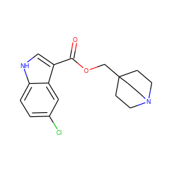 O=C(OCC12CCN(CC1)CC2)c1c[nH]c2ccc(Cl)cc12 ZINC000043204739