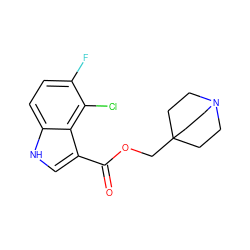 O=C(OCC12CCN(CC1)CC2)c1c[nH]c2ccc(F)c(Cl)c12 ZINC001772577781