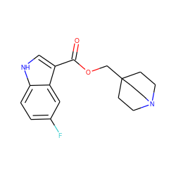 O=C(OCC12CCN(CC1)CC2)c1c[nH]c2ccc(F)cc12 ZINC001772645385