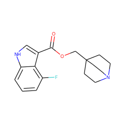 O=C(OCC12CCN(CC1)CC2)c1c[nH]c2cccc(F)c12 ZINC001772571567