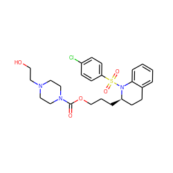 O=C(OCCC[C@@H]1CCc2ccccc2N1S(=O)(=O)c1ccc(Cl)cc1)N1CCN(CCO)CC1 ZINC000028704221