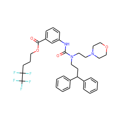 O=C(OCCCC(F)(F)C(F)(F)F)c1cccc(NC(=O)N(CCC(c2ccccc2)c2ccccc2)CCN2CCOCC2)c1 ZINC000095603203