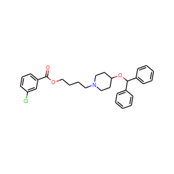 O=C(OCCCCN1CCC(OC(c2ccccc2)c2ccccc2)CC1)c1cccc(Cl)c1 ZINC000028650664