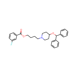 O=C(OCCCCN1CCC(OC(c2ccccc2)c2ccccc2)CC1)c1cccc(F)c1 ZINC000028650668