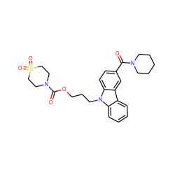 O=C(OCCCn1c2ccccc2c2cc(C(=O)N3CCCCC3)ccc21)N1CCS(=O)(=O)CC1 ZINC000096938374