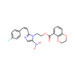 O=C(OCCn1c([N+](=O)[O-])cnc1/C=C\c1ccc(F)cc1)c1cccc2c1OCCO2 ZINC000169337260