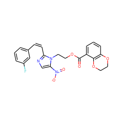 O=C(OCCn1c([N+](=O)[O-])cnc1/C=C\c1cccc(F)c1)c1cccc2c1OCCO2 ZINC000169337258