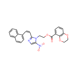 O=C(OCCn1c([N+](=O)[O-])cnc1/C=C\c1cccc2ccccc12)c1cccc2c1OCCO2 ZINC000169337280