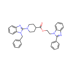 O=C(OCCn1c(-c2ccccc2)nc2ccccc21)C1CCN(c2nc3ccccc3n2Cc2ccccc2)CC1 ZINC000169353299