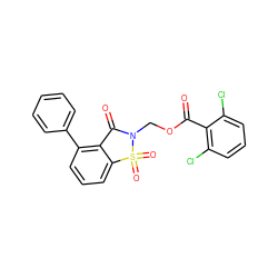 O=C(OCN1C(=O)c2c(-c3ccccc3)cccc2S1(=O)=O)c1c(Cl)cccc1Cl ZINC000013738180