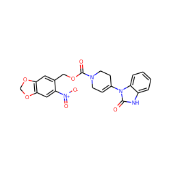 O=C(OCc1cc2c(cc1[N+](=O)[O-])OCO2)N1CC=C(n2c(=O)[nH]c3ccccc32)CC1 ZINC000013864292