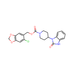 O=C(OCc1cc2c(cc1Cl)OCO2)N1CCC(n2c(=O)[nH]c3ccccc32)CC1 ZINC000013864289