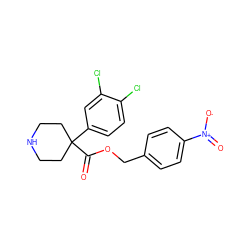 O=C(OCc1ccc([N+](=O)[O-])cc1)C1(c2ccc(Cl)c(Cl)c2)CCNCC1 ZINC000064560605