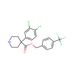 O=C(OCc1ccc(C(F)(F)F)cc1)C1(c2ccc(Cl)c(Cl)c2)CCNCC1 ZINC000064573728