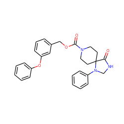 O=C(OCc1cccc(Oc2ccccc2)c1)N1CCC2(CC1)C(=O)NCN2c1ccccc1 ZINC000013864309