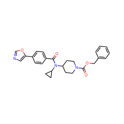 O=C(OCc1ccccc1)N1CCC(N(C(=O)c2ccc(-c3cnco3)cc2)C2CC2)CC1 ZINC000223644855