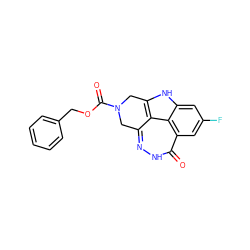 O=C(OCc1ccccc1)N1Cc2n[nH]c(=O)c3cc(F)cc4[nH]c(c2c43)C1 ZINC000150193115