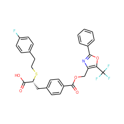 O=C(OCc1nc(-c2ccccc2)oc1C(F)(F)F)c1ccc(C[C@@H](SCCc2ccc(F)cc2)C(=O)O)cc1 ZINC000114961055