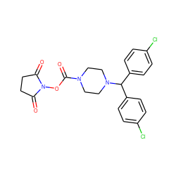 O=C(ON1C(=O)CCC1=O)N1CCN(C(c2ccc(Cl)cc2)c2ccc(Cl)cc2)CC1 ZINC000097982766