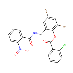 O=C(Oc1c(Br)cc(Br)cc1CNC(=O)c1ccccc1[N+](=O)[O-])c1ccccc1Cl ZINC000058649815