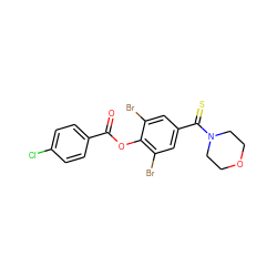 O=C(Oc1c(Br)cc(C(=S)N2CCOCC2)cc1Br)c1ccc(Cl)cc1 ZINC000000885693