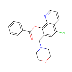 O=C(Oc1c(CN2CCOCC2)cc(Cl)c2cccnc12)c1ccccc1 ZINC000021486901