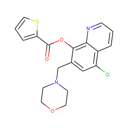 O=C(Oc1c(CN2CCOCC2)cc(Cl)c2cccnc12)c1cccs1 ZINC000021674769