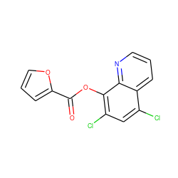 O=C(Oc1c(Cl)cc(Cl)c2cccnc12)c1ccco1 ZINC000000053211