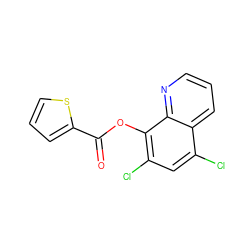 O=C(Oc1c(Cl)cc(Cl)c2cccnc12)c1cccs1 ZINC000000081198