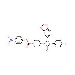 O=C(Oc1ccc([N+](=O)[O-])cc1)N1CCC(N2C(=O)[C@H](c3ccc(F)cc3)[C@H]2c2ccc3c(c2)OCO3)CC1 ZINC000653720233