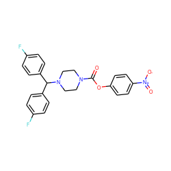 O=C(Oc1ccc([N+](=O)[O-])cc1)N1CCN(C(c2ccc(F)cc2)c2ccc(F)cc2)CC1 ZINC000049766603