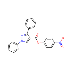 O=C(Oc1ccc([N+](=O)[O-])cc1)c1cn(-c2ccccc2)nc1-c1ccccc1 ZINC000001105407