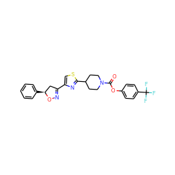 O=C(Oc1ccc(C(F)(F)F)cc1)N1CCC(c2nc(C3=NO[C@@H](c4ccccc4)C3)cs2)CC1 ZINC000653846231