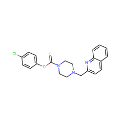 O=C(Oc1ccc(Cl)cc1)N1CCN(Cc2ccc3ccccc3n2)CC1 ZINC000049054658