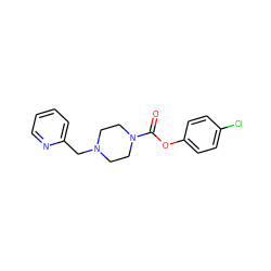 O=C(Oc1ccc(Cl)cc1)N1CCN(Cc2ccccn2)CC1 ZINC000049048531