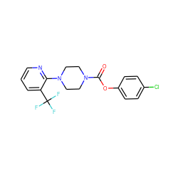 O=C(Oc1ccc(Cl)cc1)N1CCN(c2ncccc2C(F)(F)F)CC1 ZINC000049031872